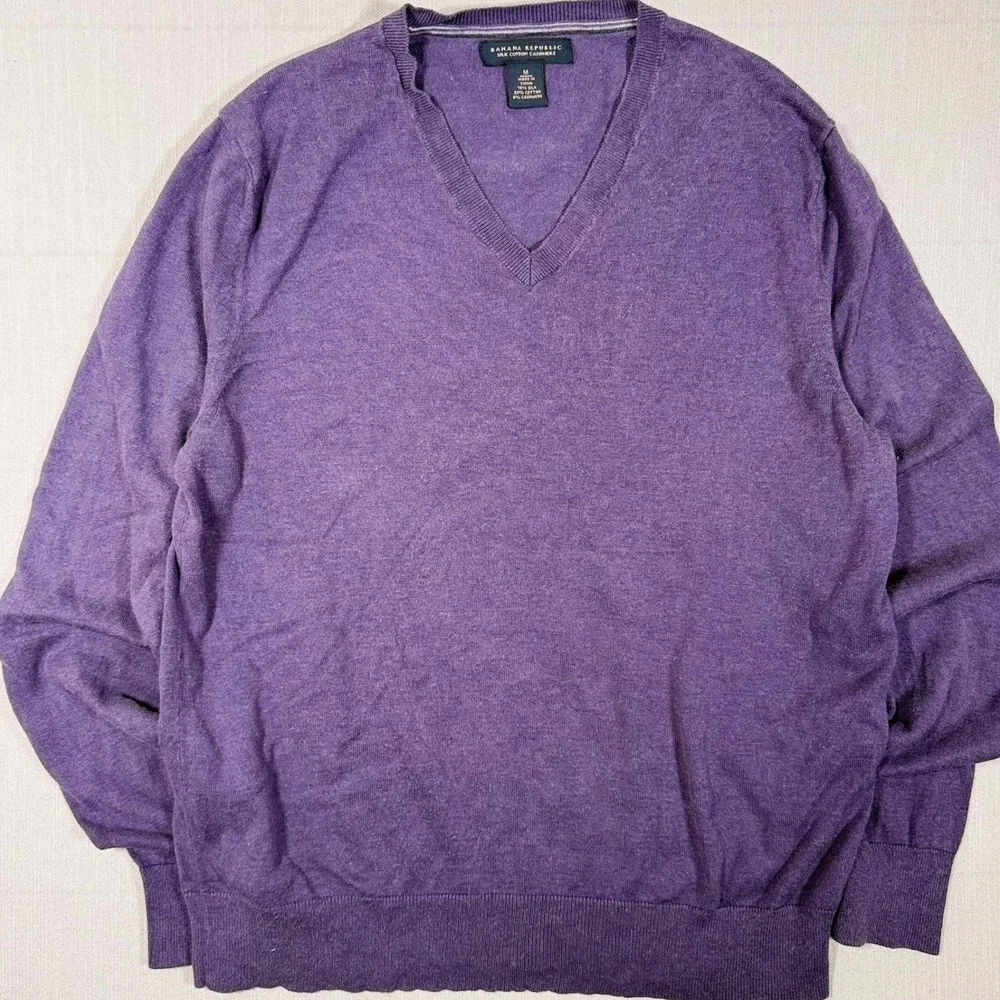 Banana Republic Mens Purple Silk Cotton Cashmere V-Neck Sweater Size M